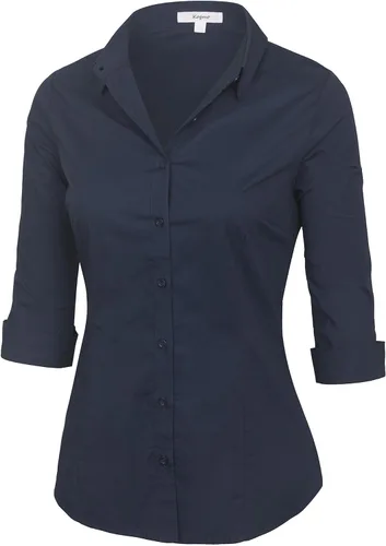 Vista 2 de KOGMO Blusa clásica de vestir con botones y manga 3/4 para mujer (S-3X)