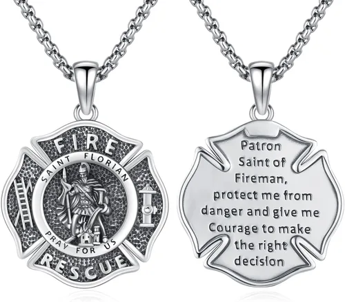 Vista 149 de 925 Sterling Silver Patron Saint Amulet Necklace for Men Women plateado