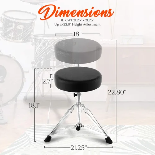 Vista 2 de Pyle Taburete de tambor ajustable, portátil con patas de trípode de doble apoyo, asiento acolchado de espuma, perfecto para uso en el escenario