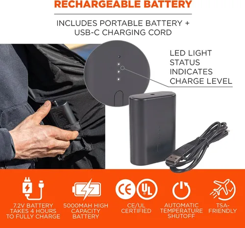 Vista 4 de Ergodyne Chaleco térmico recargable unisex para adultos con batería
