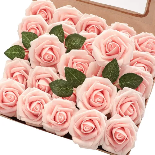 Vista 14 de Floroom Flores artificiales, 25 piezas de rosas falsas de espuma dorada antigua de aspecto real con tallos para ramos de boda DIY, centros de mesa