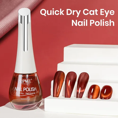 Vista 8 de Esmalte de uñas de ojo de gato burdeos sin gel, esmalte de uñas magnético secado al aire para uñas de los pies, secado rápido, alto brillo