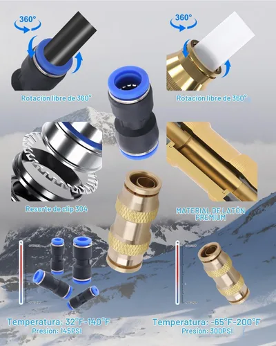 Vista 5 de Kit de 48 piezas de accesorios de conexión a presión, accesorios de conexión rápida de línea de aire de plástico y latón, conectores de empuje