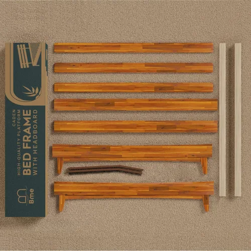 Vista 12 de Bme Caden - Base de cama de 15 pulgadas con cabecera ajustable, estilo retro de mediados de siglo, con madera de acacia, no necesita somier, 12