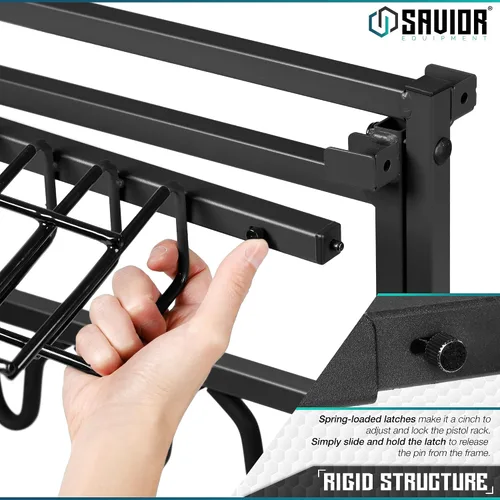 Vista 4 de Savior Equipment Accesorio táctico de 8 pistolas para soporte de rifle corto, marco de acero resistente, se adapta a la mayoría de pistolas
