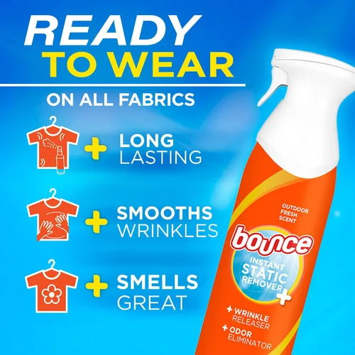 Vista 3 de Bounce - Spray antiestático, 3 en 1: Elimina la estática al instante, reduce arrugas al instante, eliminador de olores y spray refrescante
