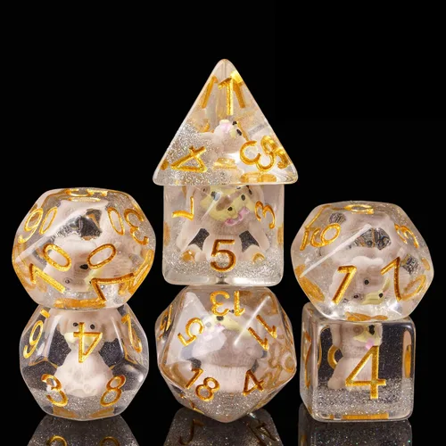 Vista 19 de Cusdie 8 dados DND, juego de dados poliédricos rellenos de animales, juego de dados de animales para juegos de rol, dados D&D