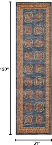 Vista 2 de Unique Loom Fars Collection - Alfombra moderna con diseño tribal de medallón con tonos naturales, 2 pies 7 pulgadas x 10 pies 0 pulgadas, azul