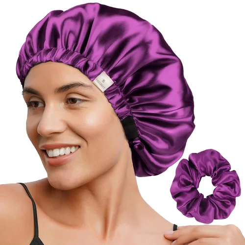 Vista 21 de YANIBEST Gorro de Satén Ajustable de Doble Capa Gorro de Cabello para Dormir, Gorros para Mujeres, Gorros para Cabello Natural Rizado, Gris Ceniza