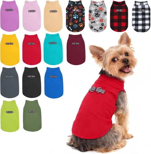 Vista 51 de BEAUTYZOO Chaleco de vellón para perros pequeños, de invierno y clima frío, con anillo en D, con anillo en D para correa, resistente al viento, rojo