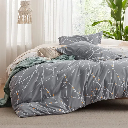 Vista 18 de Bedsure Juego de funda de edredón Twin para dormitorio, juego de funda de edredón reversible floral con cierre de cremallera, juego de ropa de cama