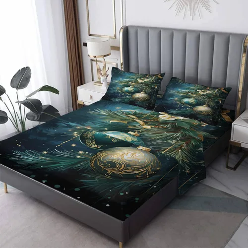 Vista 10 de Sábanas para árbol de Navidad tamaño individual – Sábanas y fundas de almohada de Navidad – 100% microfibra, estampado de alta cantidad de hilos