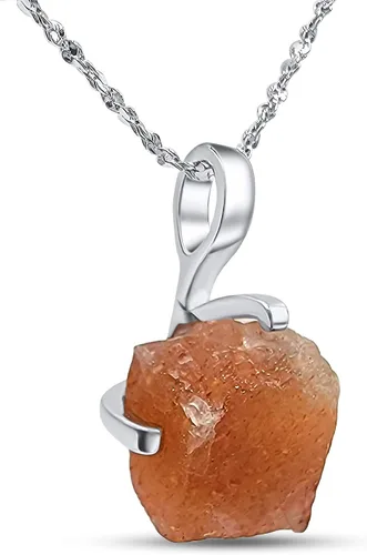 Vista 26 de Collar de cadena con colgante de piedra preciosa natural en bruto con oro blanco sobre plata de ley 925, piedra natal delicado regalo solitario