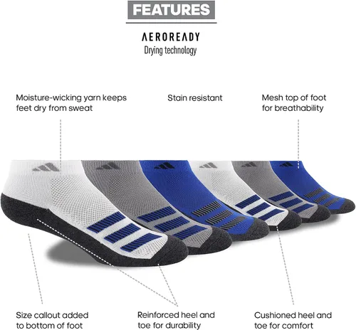 Vista 2 de adidas unisex-child Kids-boysGirls Cushioned Angle Stripe Low Cut Socks 6-pair