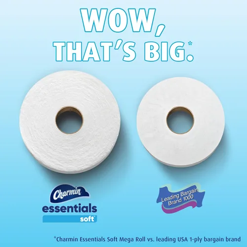Vista 5 de Charmin Essentials - Papel higiénico suave, 6 mega rollos, 330 hojas por rollo