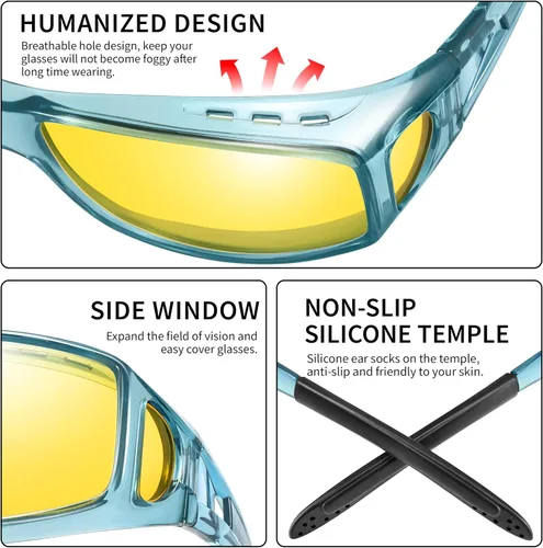 Vista 63 de Night Vision Driving Glasses for Men & Women - Polarized Anti Glare Fit Overs with Wrap-Around HD Yellow Lens