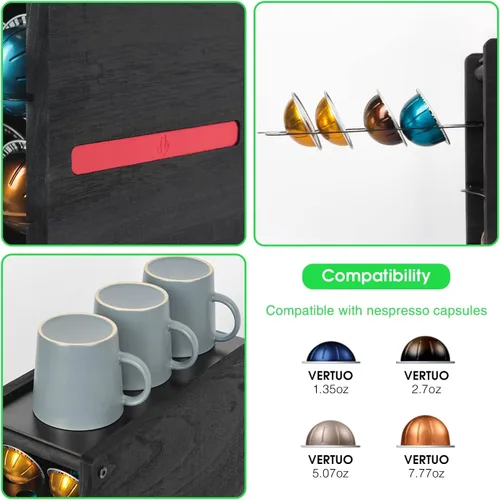 Vista 7 de J JACKCUBE DESIGN MK746C - Cápsula de café de madera rústica negra con 4 niveles, con capacidad para 80 unidades, compatible con Nespresso Vertuo Pod