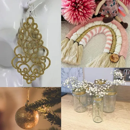 Vista 6 de jijAcraft cuerda de oro de 328 pies - hilo de oro metálico de 1.5 mm para envolver regalos sin estiramiento - cordón brillante dorado para envolver