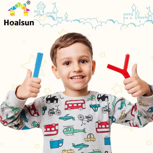 Vista 7 de Juguetes sensoriales para niños autistas, paquete de 4 tubos masticables para niños sensoriales que mastican, mordedores de silicona para el motor