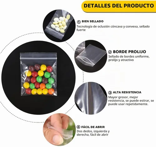 Vista 4 de Mini bolsas de plástico, 1000 unidades de 1.5 x 1.5 pulgadas, bolsas de almacenamiento reutilizables transparentes con cremallera para joyas 1000
