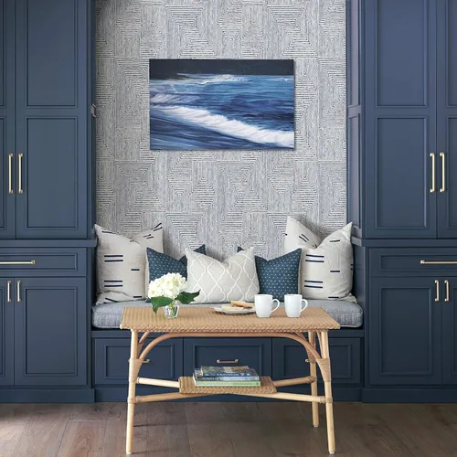 Vista 2 de Scott Living 2964-25955 Merritt Geometric - Papel pintado, índigo