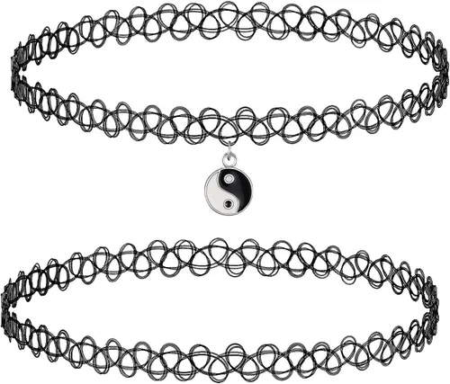 Vista 28 de BodyJ4You Gargantilla de 2 piezas para mujer - Yin Yang mariposa unicornio Negro clásico