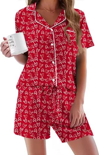 Vista 31 de Ekouaer - Conjunto de pijamas de manga corta para mujer, con botones, suave, 2 piezas, conjuntos de descanso, tallas XS-XXXL Verde Aqua