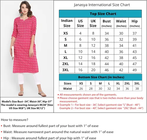 Vista 2 de Janasya Kurta de algodón rosa con palazzo para mujer, Rosado