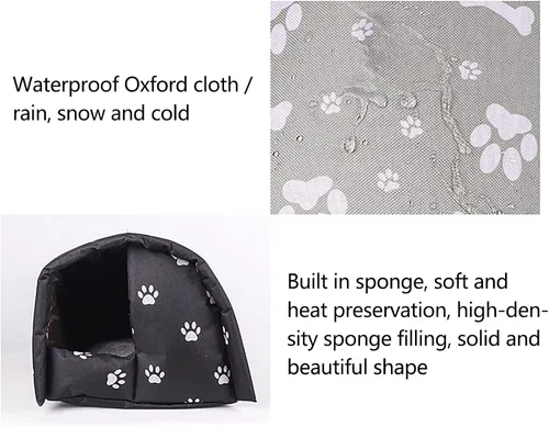 Vista 6 de Casa de invierno para gatos para exteriores, resistente a la intemperie, impermeable, impermeable, plegable, relleno de algodón grueso, refugio