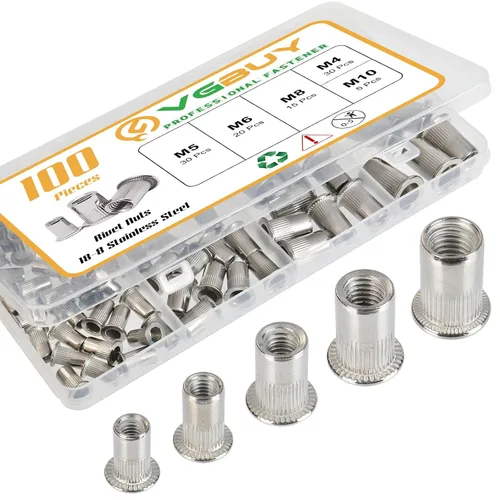 Vista 8 de VGBUY 8 piezas de tuerca de remache de 1/2-13UNC, 304 de acero inoxidable, inserto roscado, cuerpo moleteado (VG30520)