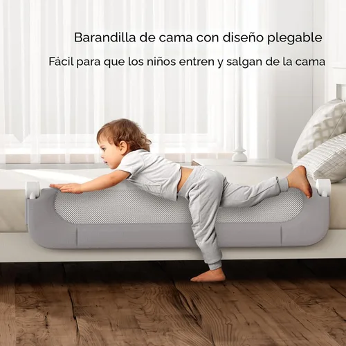 Vista 3 de UPGOGO Barandilla plegable para niños pequeños, gris, 33 pulgadas de largo