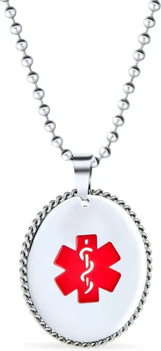 Vista 2 de Bling Jewelry Personalizar identificación médica personalizada perro oval cuerda borde etiqueta colgante grabado collar para mujeres acero inoxidable