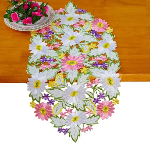 Vista 5 de AMARED Spring Daisy - Caminos de mesa bordados con flores para decoración del hogar, 13 x 34 pulgadas