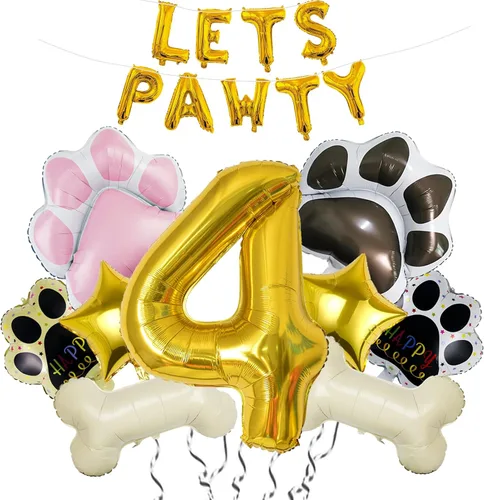 Vista 9 de Globos de 1er perro, 18 unidades, globos de pata de perro, decoración de cumpleaños, baby shower, globos dorados de números de 40 pulgadas, globos