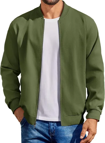 Vista 13 de COOFANDY - Chaqueta bomber de algodón para hombre, ligera, de vuelo, chaquetas casuales de softshell, chaqueta varsity