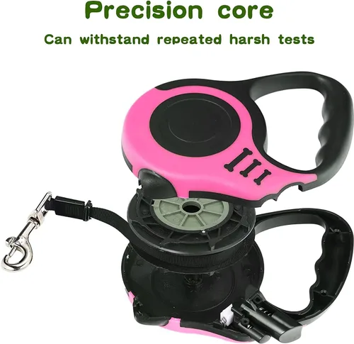 Vista 5 de Correa retráctil resistente para perros o gatos pequeños, cinta de nailon 360 sin enredos, mango antideslizante, con dispensador de bolsas de basura