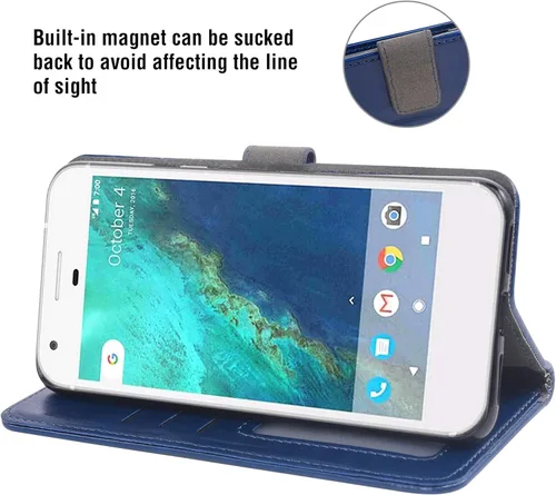 Vista 2 de Asuwish Compatible con Google Pixel 1 Wallet Case Protector de pantalla de vidrio templado y cubierta de cuero con tapa para tarjetero, accesorios
