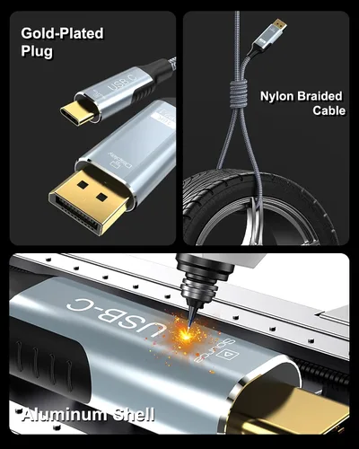 Vista 5 de Cable USB C a DisplayPort 2.1 16K @30Hz 8K a 120Hz 40Gbps Tipo-C a DisplayPort Cable Thunderbolt 3/4/5 compatible con iPhone 17/16 Pro Max, Galaxy