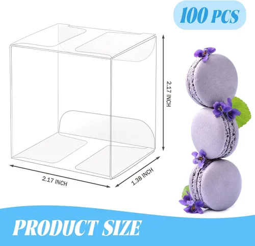 Vista 2 de Newbested Paquete de 100 cajas de plástico transparente para macarrones, dulces de chocolate transparente, bolas de malta, mini cajas de embalaje