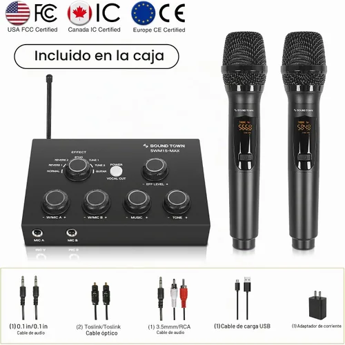 Vista 3 de Sound Town Sistema mezclador de karaoke con micrófono inalámbrico de 16 canales con 2 micrófonos inalámbricos, HD ARC, óptico (Toslink), AUX