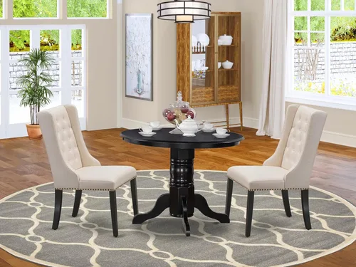 Vista 2 de East West Furniture SHFO3-BLK-01 - Juego de comedor de 3 piezas para espacios pequeños que contiene una mesa de cocina redonda con pedestal y 2