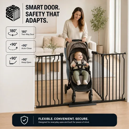 Vista 6 de Puertas de bebé extra anchas para puertas 52.76"-62.20" Puerta de bebé extra ancha Puerta para perros Montada a presión Sin perforación con paso