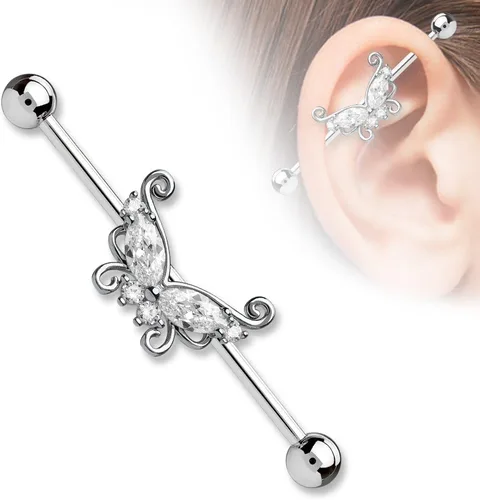 Vista 2 de Pierced Owl - 14GA 316L Acero quirúrgico CZ Crystal Butterfly Industrial Barbell