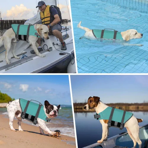 Vista 8 de Doglay Chaleco salvavidas para perros con asa de rescate, chaleco salvavidas para perros para nadar en barco, chaleco de natación reflectante Azul