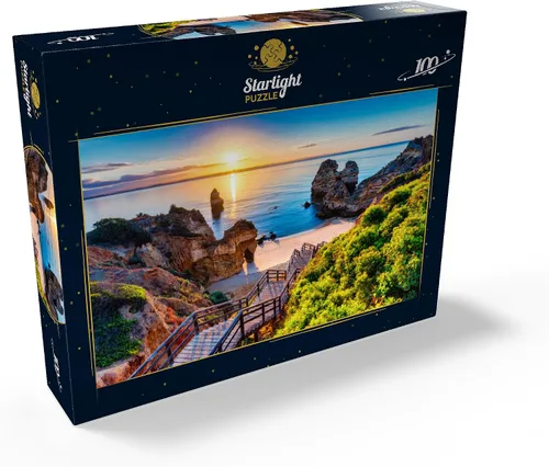 Vista 2 de MyPuzzle Camilo Beach (Praia Do Camilo) con mar turquesa en el fondo, Lagos, Algarve, Portugal, rompecabezas prémium de 100 piezas para adultos