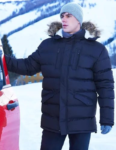 Vista 3 de Abrigos largos de invierno para hombre, cálidos, resistentes al agua, inflados, con capucha, cortavientos, aislados, chaquetas acolchadas Azul