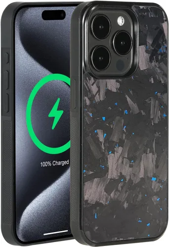 Vista 28 de Grip Series - Funda para iPhone 15 con fibra de carbono forjada real, diseño de bordes agarres, imanes integrados, compatible con cargadores y Negro