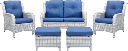 Vista 30 de Belord Mesa auxiliar pequeña para exteriores, mesa de mimbre de vidrio templado, mesa de centro impermeable para patio, mesa auxiliar de ratán