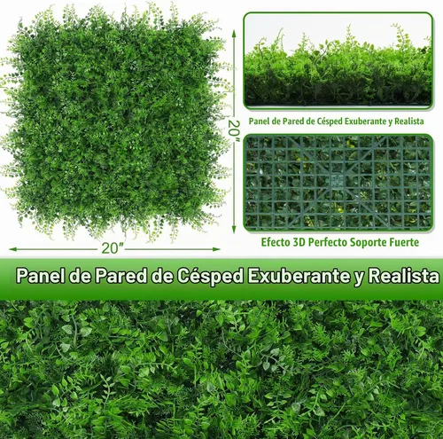 Vista 2 de 6 paneles de pared de césped de 20 x 20 pulgadas, fondo de hierba de helecho artificial con protección UV, paneles de boj de plantas de vegetación