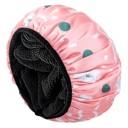 Vista 16 de Aquior Gorro de ducha con forro de rizo para mujer, reutilizable, triple capa impermeable, extra grande para mujeres de pelo largo (negro)